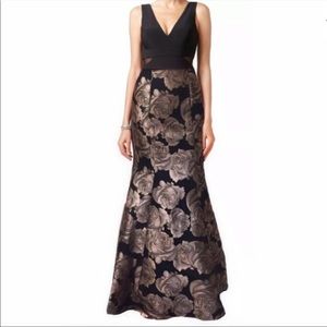 Xscape Black Flowered Pattern Evening Gown